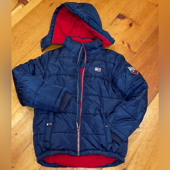 Tommy Hilfiger Winter Puffer Jacket Fleece Lined removable Hood Navy Blue 10/12 - Picture 2 of 15